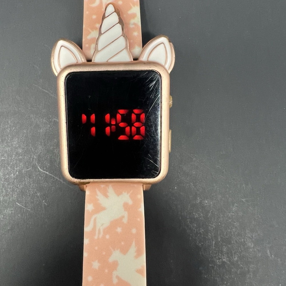 Accutimeā Unicorn Girls Digital Watch Orange Rubber Band Rose Tone Gold Case